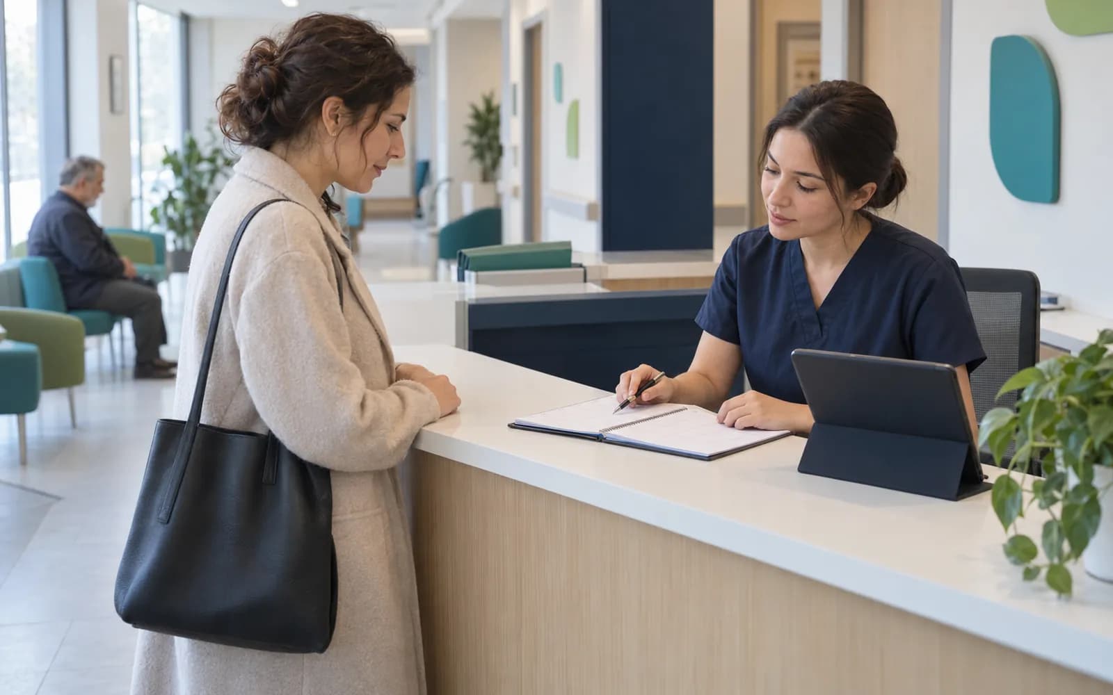 A paper agenda and a tablet side by side on a reception desk