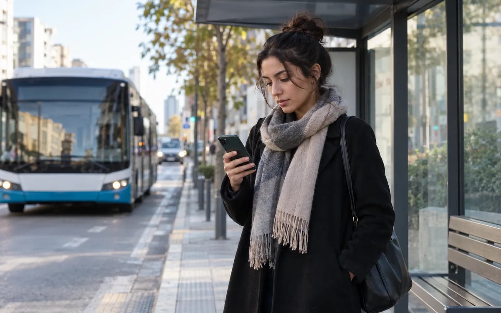 Sabah yolculuğunda telefonuna gelen bildirime bakan hasta; ekran okunmuyor.